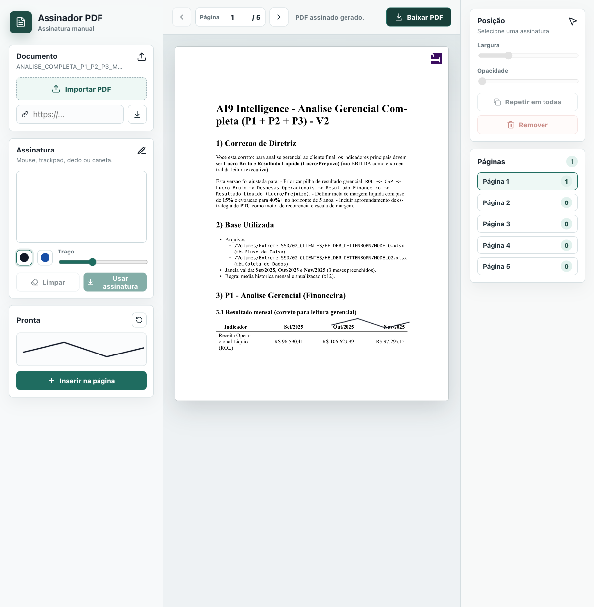 Interface da plataforma Assinaturas